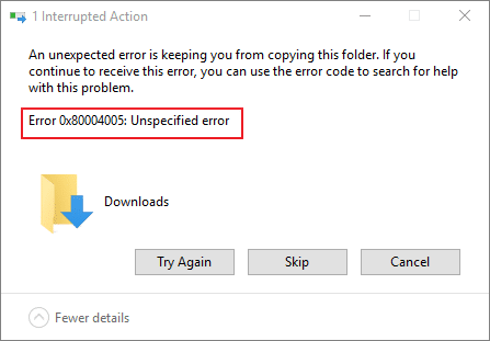 solucion error 0x80004005 no especificado