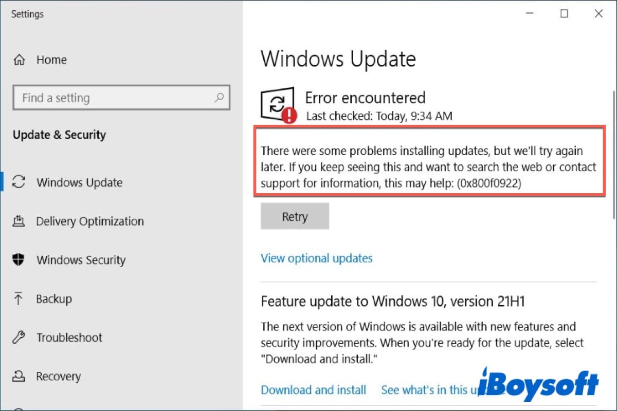 solucion error 0x800f0922 actualizacion fallida