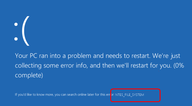 solucion error de pantalla azul ntfs file system