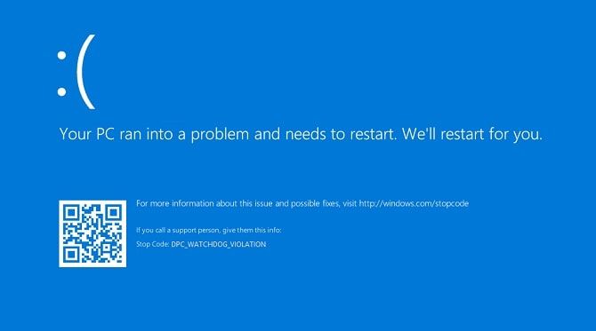solucion error pantalla azul dpc watchdog violation