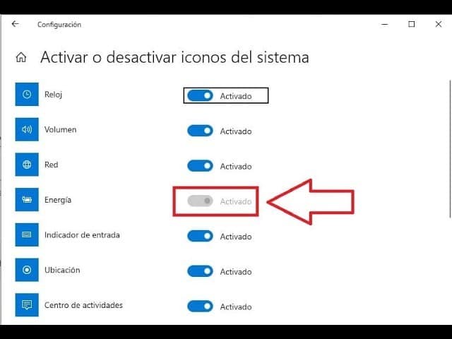 solucion no aparece el icono de bateria en la barra de tareas